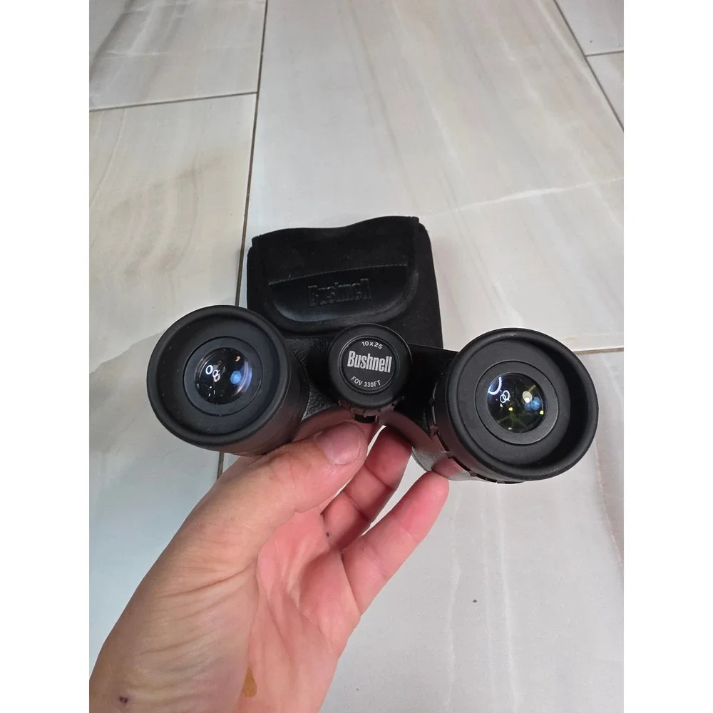 Bushnell 10x25 Compact Binoculars Black Folding Roof Prism 330FT FOV Case S4